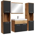 Badkamermeubel Set Montreal XL 60 x 35 cm Eiken Zwart, Verzenden, Nieuw, Wastafelkast