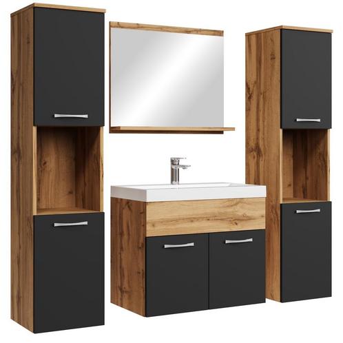 Badkamermeubel Set Montreal XL 60 x 35 cm Eiken Zwart, Huis en Inrichting, Badkamer | Badkamermeubels, Nieuw, Wastafelkast, Verzenden