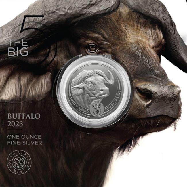Zuid-Afrika. 5 Rand 2023 1 oz Big Five Silver Buffalo Coin, Postzegels en Munten, Edelmetalen en Baren