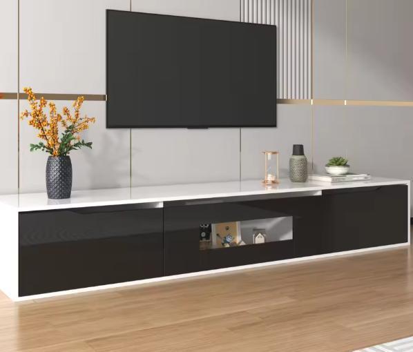 Modern Lowboard voor TV – 3 Deuren en LED-sfeerverlichting, Huis en Inrichting, Kasten | Televisiemeubels, Nieuw, Verzenden