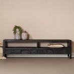 Tv-meubel Mangohout Britt 220 Zwart, Huis en Inrichting, Kasten | Televisiemeubels, Verzenden, Nieuw, 200 cm of meer, Minder dan 100 cm