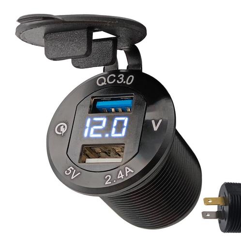 ProRide 12V USB Autolader 2 Poorten Inbouw met Voltmeter -, Doe-het-zelf en Verbouw, Elektra en Kabels, Nieuw, Verzenden