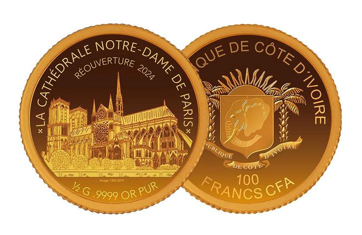 Kleinste goud Heropening Notre Dame 2024, Postzegels en Munten, Munten en Bankbiljetten | Verzamelingen, Verzenden