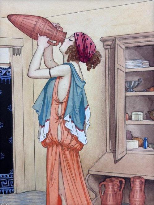 Signé ; Joseph Kuhn-Régnier - Aquarelle Originale Signée, Antiek en Kunst, Antiek | Boeken en Bijbels