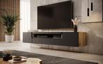 TV-Meubel - Mat zwart - Eiken - TV kast - 200x37x36 cm, Nieuw, Minder dan 100 cm, 25 tot 50 cm, 200 cm of meer