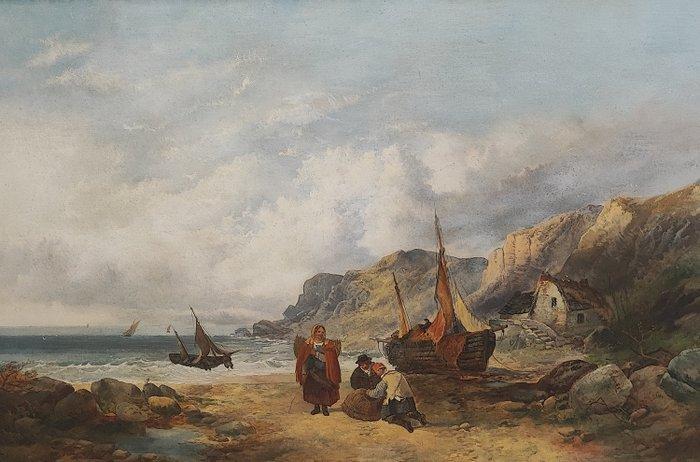 Joseph Horlor (1809-1887), Naar - On the beach Coombe Martin, Antiek en Kunst, Kunst | Schilderijen | Klassiek
