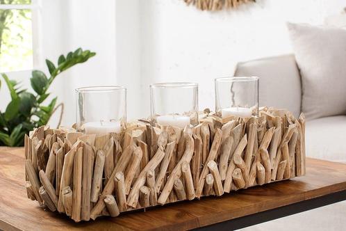 Elegante lantaarn FOSSIL 50cm drijfhout kandelaar voor 3, Huis en Inrichting, Woonaccessoires | Vazen, Ophalen of Verzenden