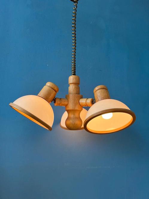 Mid Century Wooden Steinhauer Chandelier Pendant Lamp with T, Huis en Inrichting, Lampen | Hanglampen, Nieuw, Ophalen of Verzenden