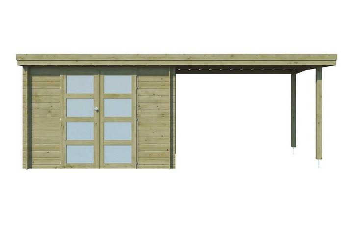 Woodlands Blokhut Oregon met Overkapping Geïmpregneerd - 595, Tuin en Terras, Tuinhuizen