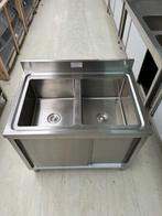 RVS 2 baks Spoeltafel met Onderkast + opstaande rand 100x70x, Ophalen of Verzenden, Nieuw in verpakking
