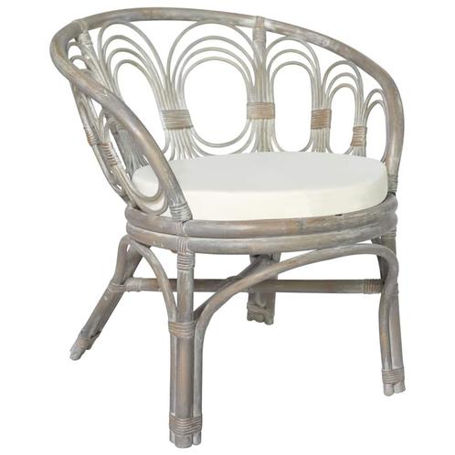 vidaXL Eetkamerstoel met kussen natuurlijk rattan en linnen, Huis en Inrichting, Stoelen, Grijs, Nieuw, Verzenden
