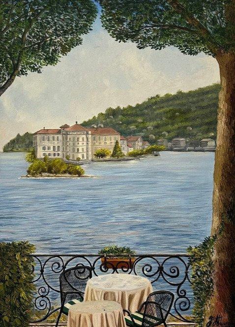 Fabrizio Attianese (XX) - Veduta del Lago Maggiore, Antiek en Kunst, Kunst | Schilderijen | Modern