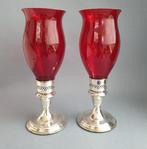 Kandelaar (2) - Verzilverd - Cranberry glas