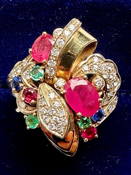 Cocktailring - 18 karaat Geel goud, Witgoud Robijn, Sieraden, Tassen en Uiterlijk, Antieke sieraden