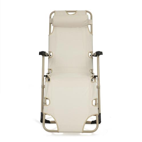 Beige Tuinstoel Ligstoel met Hoofdsteun - Retourdeal - To..., Tuin en Terras, Tuinstoelen, Nieuw, Metaal, Ophalen of Verzenden