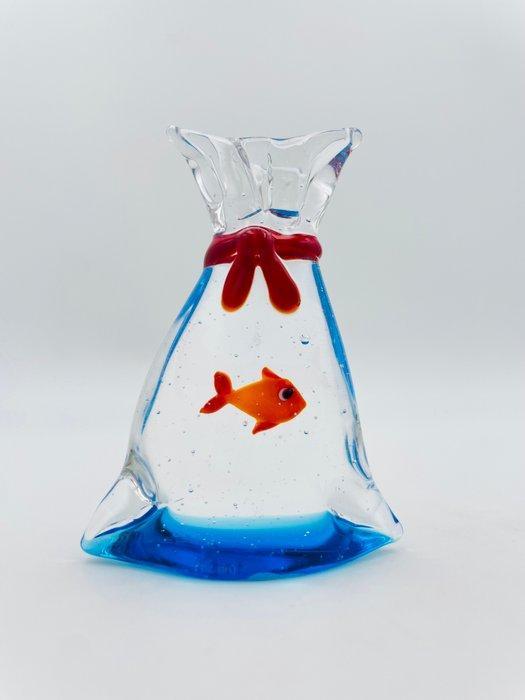 Guidotti - sculptuur, Sacchetto con pesce rosso - 6 cm -, Antiek en Kunst, Antiek | Glas en Kristal