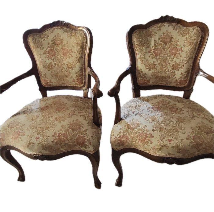 Fauteuil (2) - Hout, Textiel - 2 Luigi XV fauteuils, Antiek en Kunst, Antiek | Overige Antiek