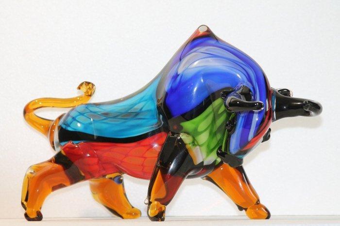 Beeld, glas bull mondriaan stijl 40 cm - 27 cm - Glas, Antiek en Kunst, Kunst | Designobjecten