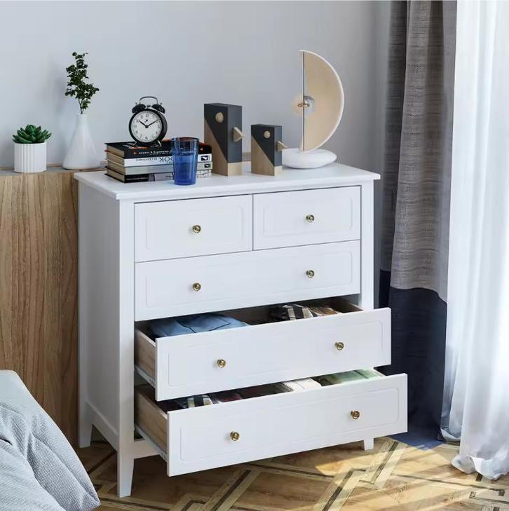 Ladekast met 5 Lades – Witte Houten Dressoir voor Slaapkamer, Huis en Inrichting, Kasten | Dressoirs, Nieuw, Verzenden