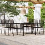 vidaXL 7-delige Tuinset zwart, Verzenden, 6 zitplaatsen, Nieuw, Rvs