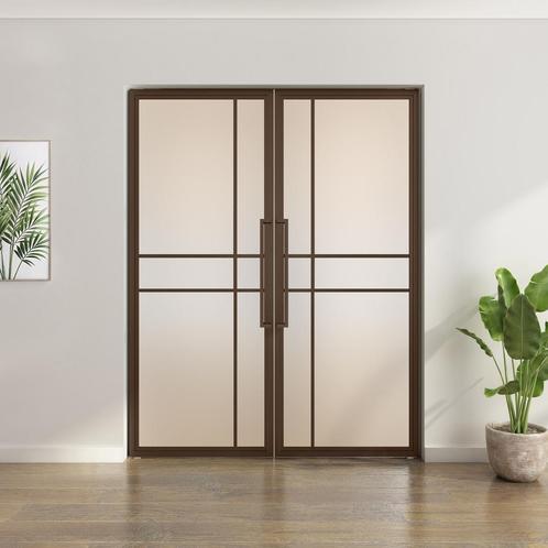 Dubbele stalen taatsdeur 6 Vlaks Brons Mat glas Luxe design, Doe-het-zelf en Verbouw, Deuren en Horren, Nieuw, Metaal, Overige typen