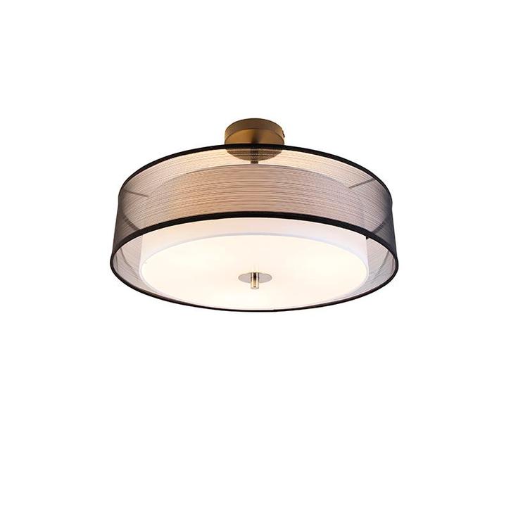 Moderne plafondlamp zwart met wit 50 cm 3-lichts - Drum Duo, Huis en Inrichting, Lampen | Plafondlampen, Nieuw, Stof, Verzenden