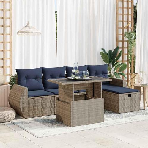 vidaXL 6-delige Loungeset met kussens poly rattan acacia, Tuin en Terras, Tuinsets en Loungesets, Loungeset, Nieuw, Rotan, Verzenden