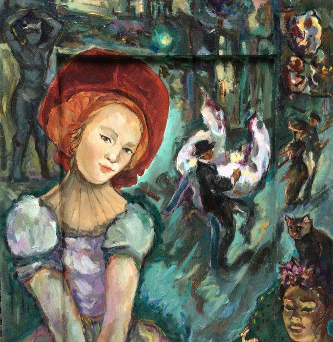 Borgen Lindhardt (1974) - Op kastdeur: nachtleven fin de, Antiek en Kunst, Kunst | Schilderijen | Klassiek