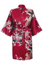 KIMU® Kimono Donkerrood Kort XS-S Yukata Satijn Boven de Kni, Kleding | Dames, Ophalen of Verzenden, Nieuw, Maat 34 (XS) of kleiner