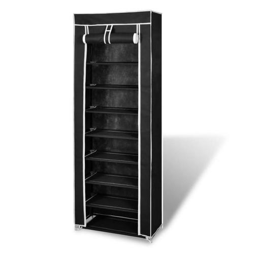 vidaXL Schoenenkast met hoes 57x29x162 stof zwart, Huis en Inrichting, Kasten | Schoenenrekken, Nieuw, Verzenden