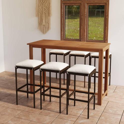 vidaXL 7-delige Tuinbarset met kussens bruin, Tuin en Terras, Tuinsets en Loungesets, Nieuw, 6 zitplaatsen, Hardhout, Verzenden