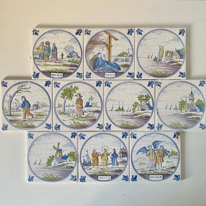 Tegel (10) - Delft, Plateelbakkerij - 1950-1970 - Polychroom, Antiek en Kunst, Antiek | Glas en Kristal