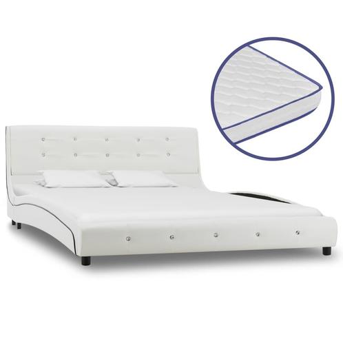vidaXL Bed met traagschuim matras kunstleer wit 140x200 cm, Huis en Inrichting, Slaapkamer | Bedden, 140 cm, 200 cm, Wit, Tweepersoons