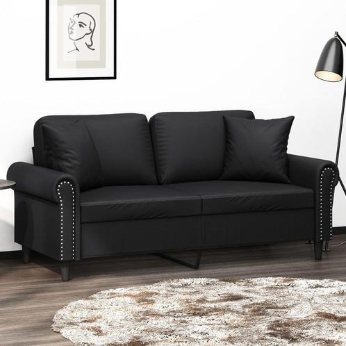 vidaXL Tweezitsbank met sierkussens 140 cm kunstleer zwart, Huis en Inrichting, Banken | Bankstellen, Nieuw, 150 tot 200 cm, Leer
