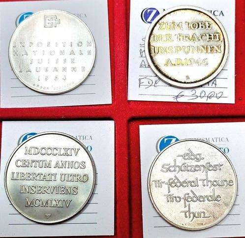 Zwitserland. Lotto di 4 Medaglie in argento (Zonder, Postzegels en Munten, Munten en Bankbiljetten | Toebehoren