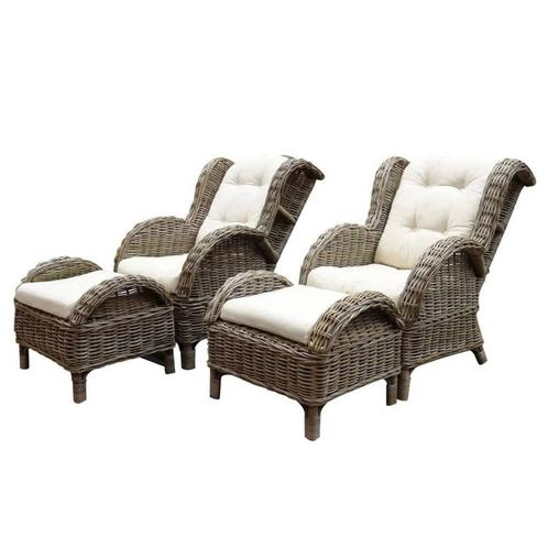Naturel lounge balkonset 4-delig naturel rotan wit, Tuin en Terras, Tuinsets en Loungesets, Nieuw, Ophalen of Verzenden