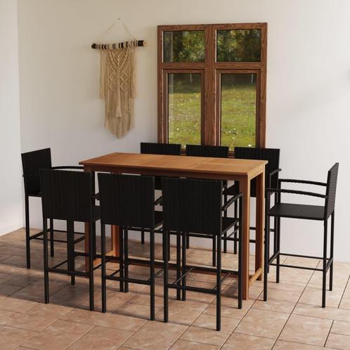 vidaXL 9-delige Tuinbarset zwart, Tuin en Terras, Tuinsets en Loungesets, Nieuw, 8 zitplaatsen, Hardhout, Verzenden