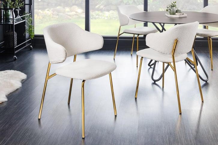 Design stoel VOGUE wit Boucle gouden metalen poten - 43148, Huis en Inrichting, Stoelen, Ophalen of Verzenden