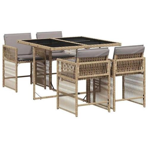 5-dlg Tuinset Beige | Ruimtebesparend | Tweedekansje, Tuin en Terras, Tuinsets en Loungesets, Nieuw, Rotan, Tuinset, 4 zitplaatsen