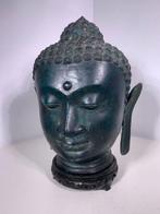 sculptuur, Testa Buddha - 32 cm - Brons, Hout, Antiek en Kunst
