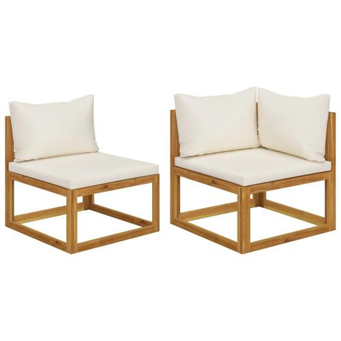 vidaXL 2-delig Bankstel met crèmewitte kussens massief, Tuin en Terras, Tuinsets en Loungesets, Nieuw, Hardhout, Verzenden