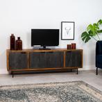 Industrieel TV-meubel Felix 4-deurs zwart mangohout | SALE