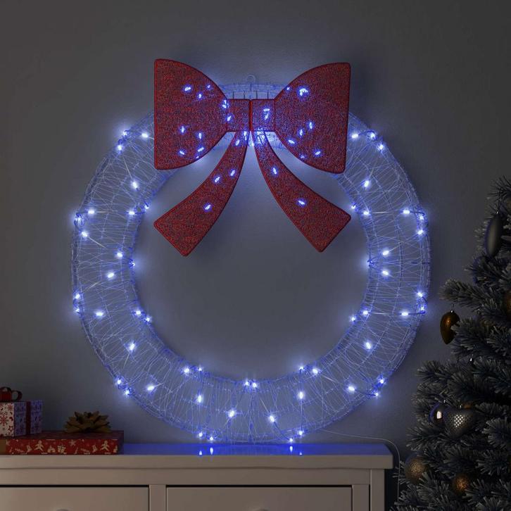 vidaXL Krans met 80 LED Blauw 92 x 92 x 9,5 cm Acryl, Diversen, Kerst, Nieuw, Verzenden