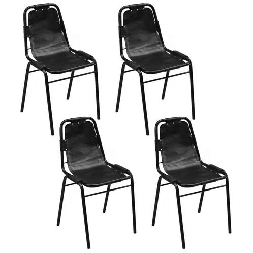 vidaXL Eetkamerstoelen 4 st echt leer zwart, Huis en Inrichting, Stoelen, Zwart, Nieuw, Verzenden