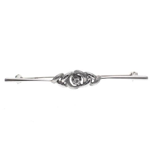 Witgouden moderne broche met diamant | 0,04 ct., Sieraden, Tassen en Uiterlijk, Broches, Overige kleuren, Gebruikt, Met edelsteen