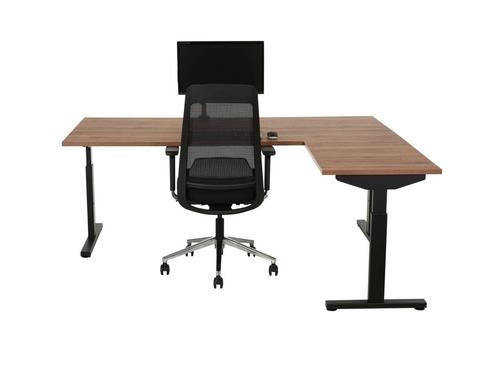 Hoekbureau recht TUBE zwart-cognac walnoten 160x160, Zakelijke goederen, Kantoor en Winkelinrichting | Kantoormeubilair en Inrichting