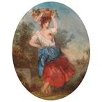 Jean-Baptiste Marie Fouque (XX) - Fille avec panier, Antiek en Kunst