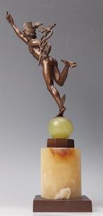 Beeldje, Mercurius - 29 cm - Brons, Onyx, Antiek en Kunst