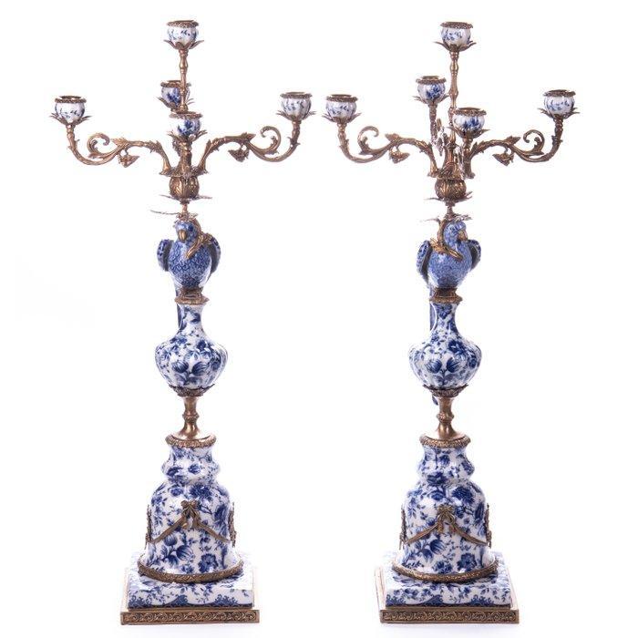 Kaarsenhouder (2) - Porselein, Brons - 85 cm!, Antiek en Kunst, Kunst | Designobjecten