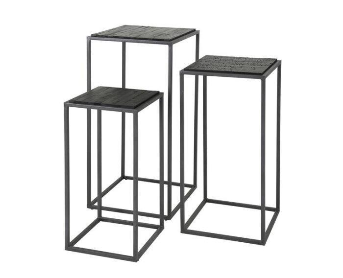 Bloemenzuil set/3 Teca black - Teakhout zwart, Huis en Inrichting, Tafels | Bijzettafels, Nieuw, Ophalen of Verzenden